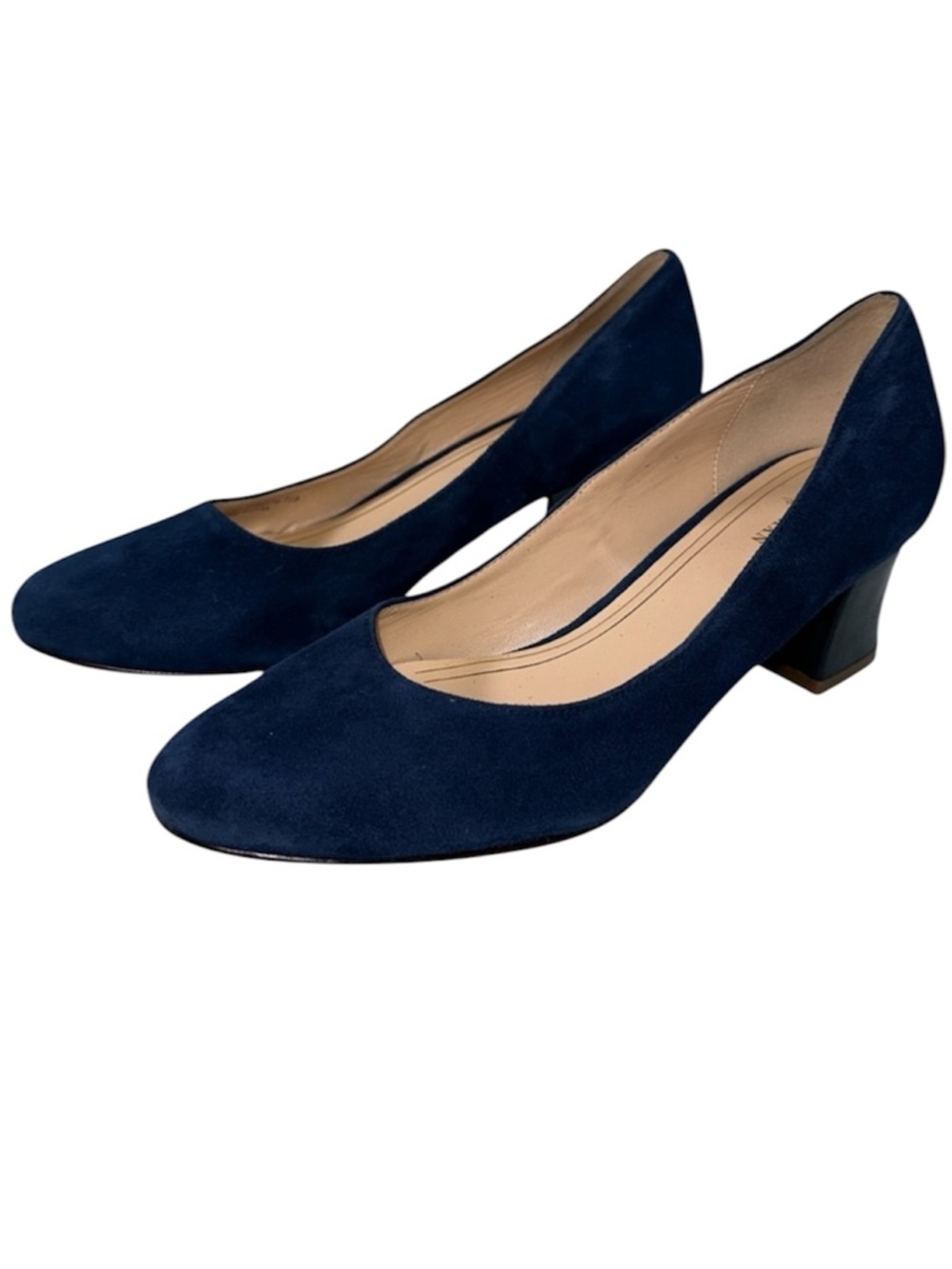 Cole Haan Chelsea Navy Suede Patent Block Heel Pumps Classic Office Size 7.5